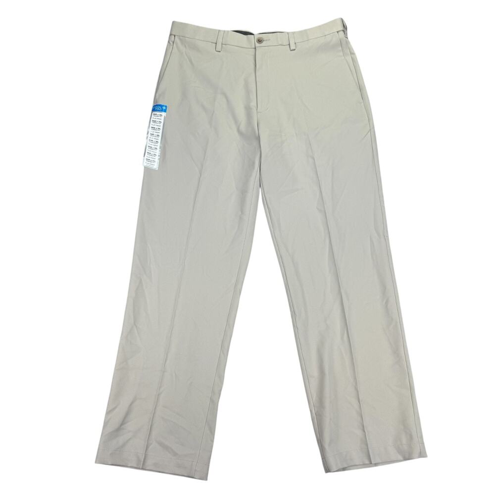 Haggar Mens Cool 18 Pro Classic Fit Flat Front Stretch Dress Pants Beige 36x30
